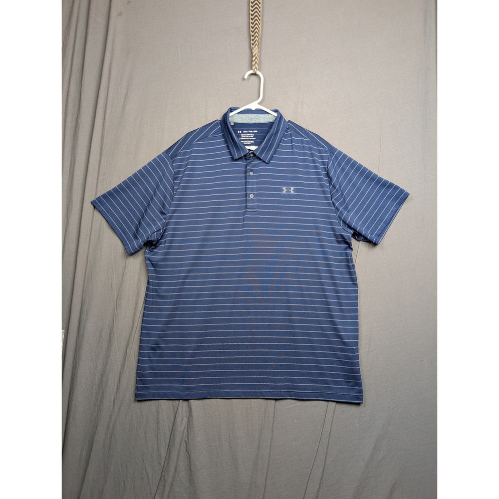 Under Armour Mens XXL The Playoff Polo Blue‎ Striped Golf Shirt
